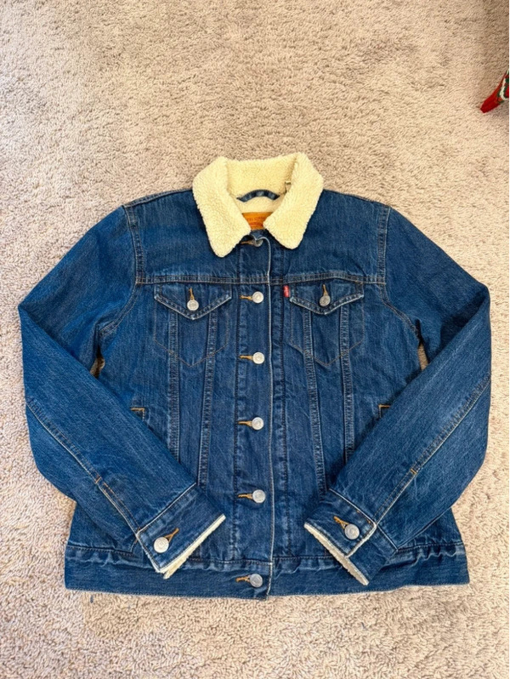 Levi’s Original Sherpa Trucker Jacket Women’s Small Blue Denim Sherpa Lined